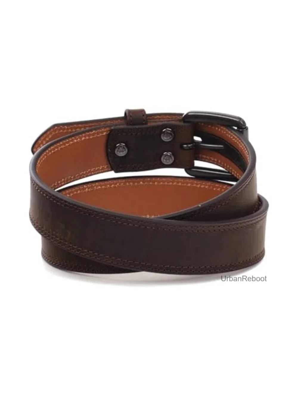 Genuine Leather Western Belt Double Stitched Roller Buckle